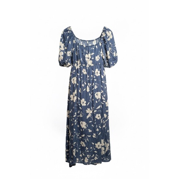 In February Dress Womens M Blue Floral Midi Empire Waist Pockets - Picture 3 of 6